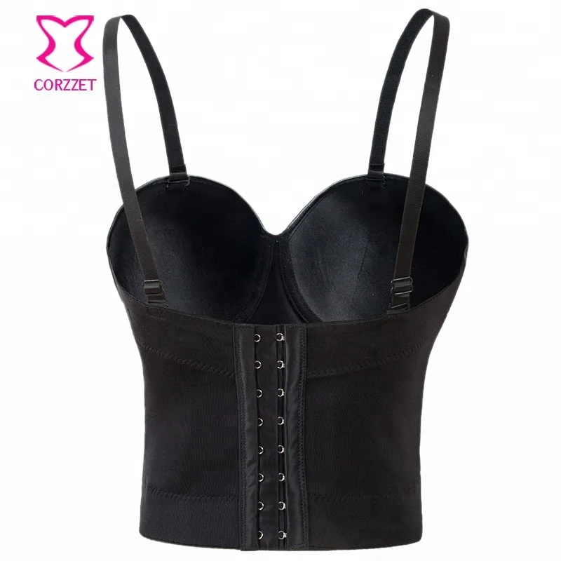 Corzzet Women PU Lovely Black Plus Size Leather Push Up Bra Nightclub Bralet Bustier Gothic Short Tops Slimming Underwear Corset