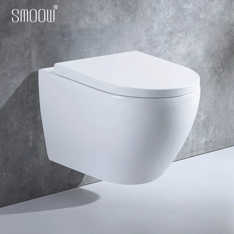 
Manufactures European modern round washdown rimless P-trap wall-hung toilet set for home hotel bathroom 