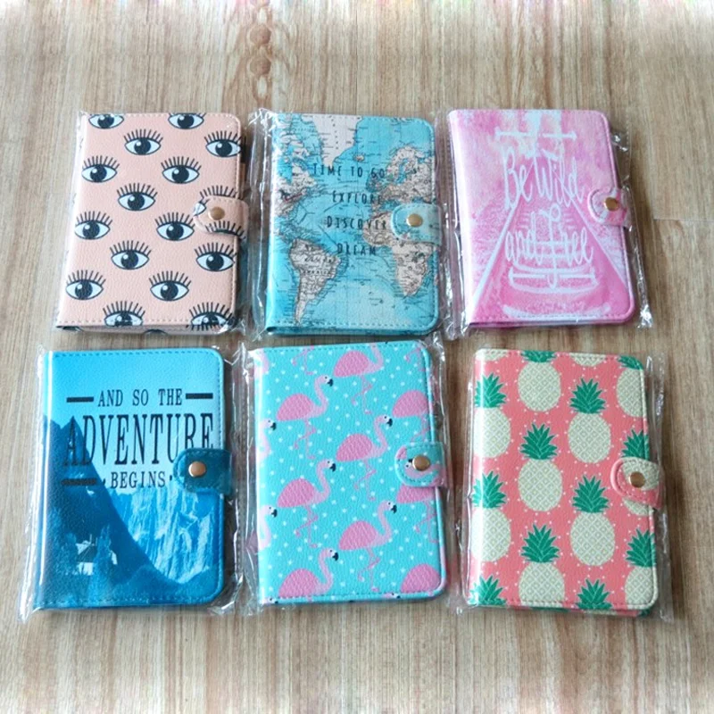 Cute Women Printed Passport Covers Travel Accessories Flamingo Map Men Female Passport Holder Cartoon PU Leather Credit Card Bag