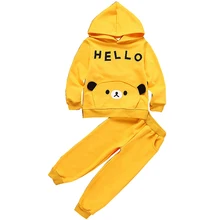 baby clothing sets girls autumn cotton fashion set boys cartoon solid hoodie+pants 2pcs kids clothes ws163