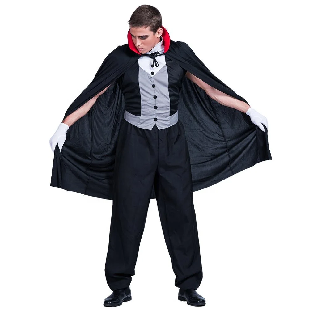 Wholesale New 2019 Gothic Vampire black Cloak for men Halloween adult cosplay costume festival clothing