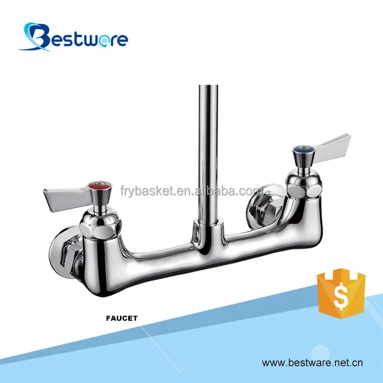 Brushed Goose Neck Sample Wall Splash Mount Water Faucets Spring Loaded Rinser with Move Hose Prerinse Watermark Sink