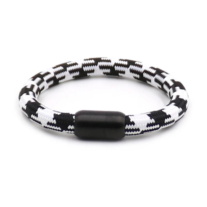 NEW ARRIVAL Stainless Steel Black Matt Finished Magnetic Clasp with Black and White Braided Nylon Rope Bracelet