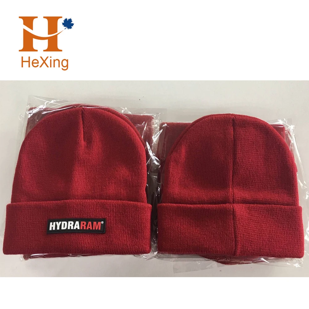 Custom Jacquard Knit Winter Hat Caps for Men/Women Leather Badge Patch with Embossed Logo Designer Beanies