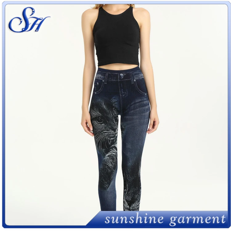 
wholesale printed denim fabric skinny soft jeans leggins jeggings 