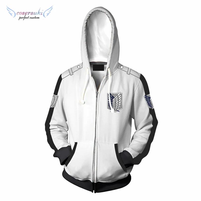 Attack on Titan Cosplay costume Comic and Anime Game Halloween party white zipper hoodie