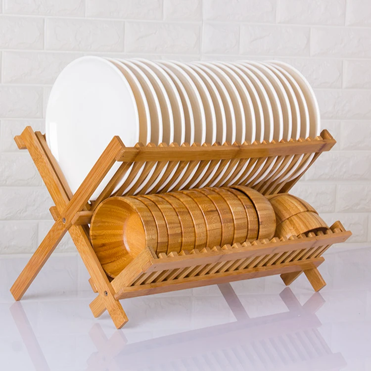 Eco-friendly Bamboo Drying Holder Kitchen Folding Dish Rack and Holders