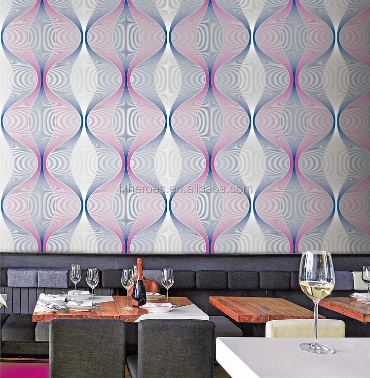 Modern Beautiful Four-color Curve Lantern Design 3D PVC Wallpaper for Restaurant
