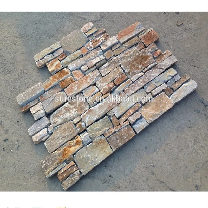 Natural yellow slate cement culture stone 3d wall decoration panels 3d board