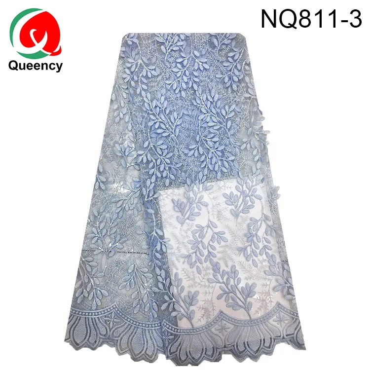 
Queency African French Bridal Lace Fabric With Stone Embroidered Chantilly Flower French Tulle Lace With 3D Foliage Net lace 