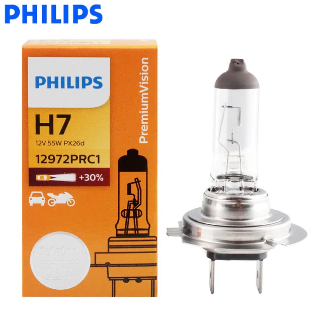 
Philips H7 12V 55W PX26d Premium Vision Standard Car Headlight Original Bulbs Halogen Lamps ECE Approve 12972PR C1, 1X 