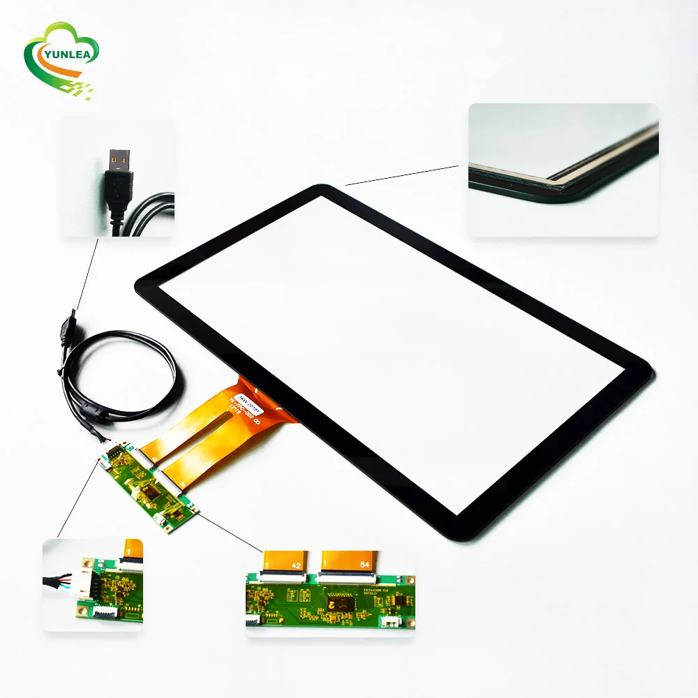Transparent custom industry PCAP touchscreen up to 65 inch USB glass screen panel 17.3 inch capacitive touch overlay kit