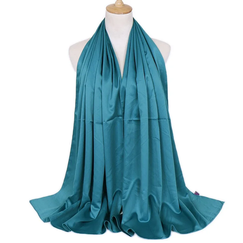 Fashion solid satin foulard women hijab muslim plain color silk scarf