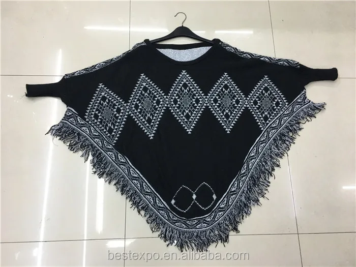 
wholesale latest designs for girls knitted crochet sweater with sleeve custom mexican poncho 