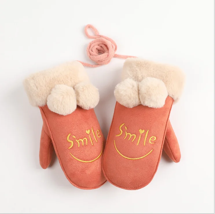 Winter Gloves Fingerless Kids Cartoon Knitted Stretch Warm Suede Fabric Full Finger Mittens Girls Boys Gloves