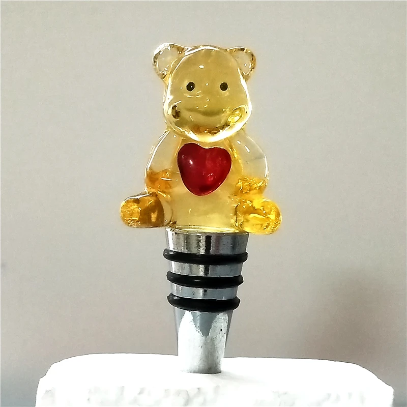 decorative colorful bear shape murano glass wine bottle stopper