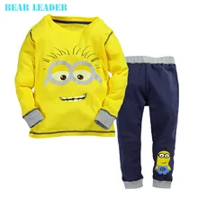 Bear Leader Baby boy clothes 2015 New despicable me 2 minion boys girls clothes hoodies + casual long pants 2pc clothing sets