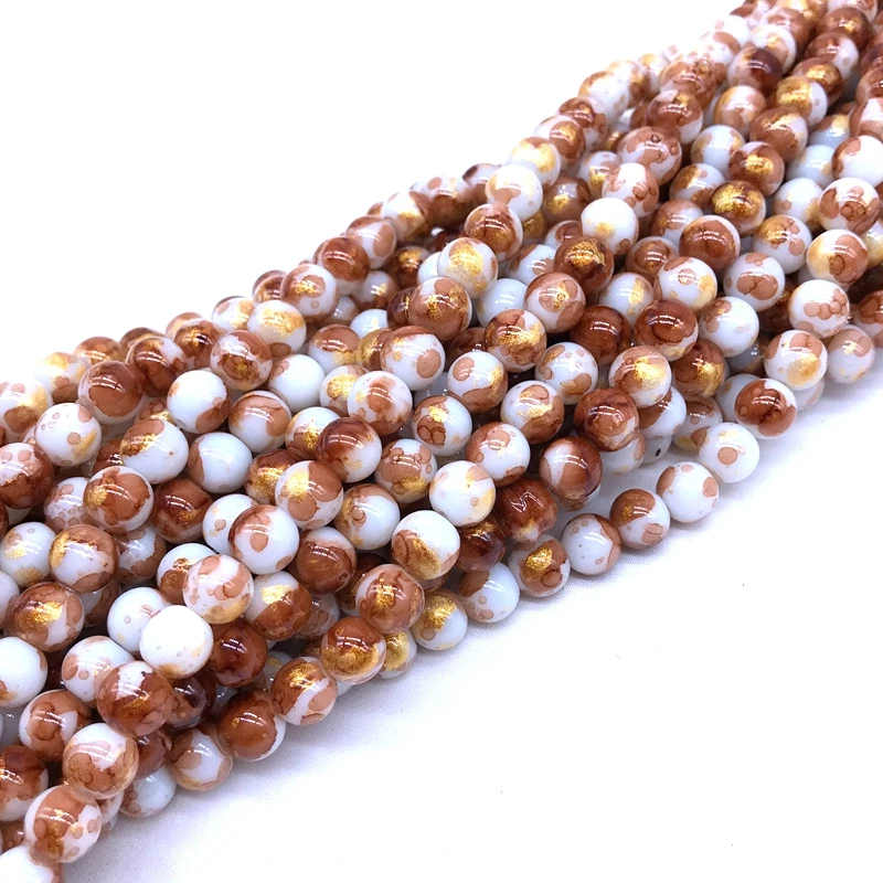 2019 New Arrival glass pearl bead color coating gold and silver blast bead strand for DIY jewelry making