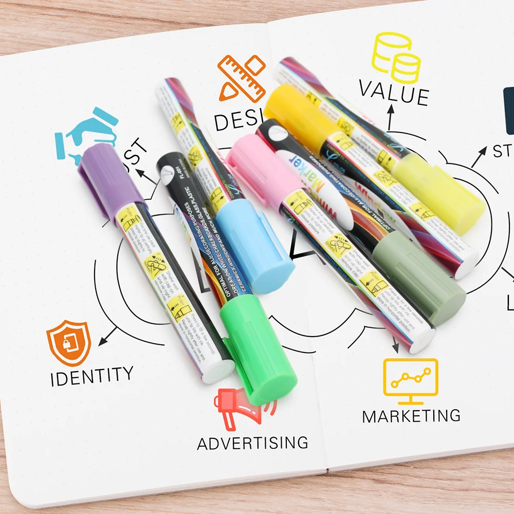 32 colors Fine reversible tip 3mm white chalk markers for blackboard