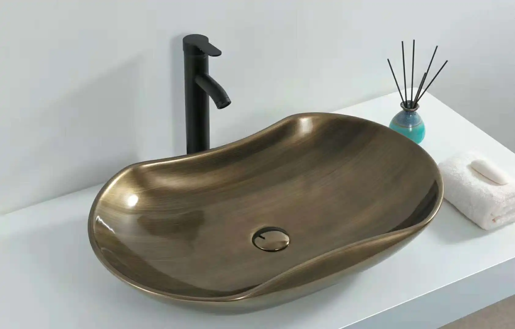 Serene vitreous china brass brush wash basin cooper metal Bathroom sink