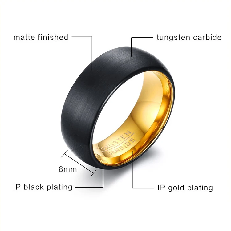 
Wholesale Brushed Finished Black And Gold Tungsten Wedding Ring <img data-src=