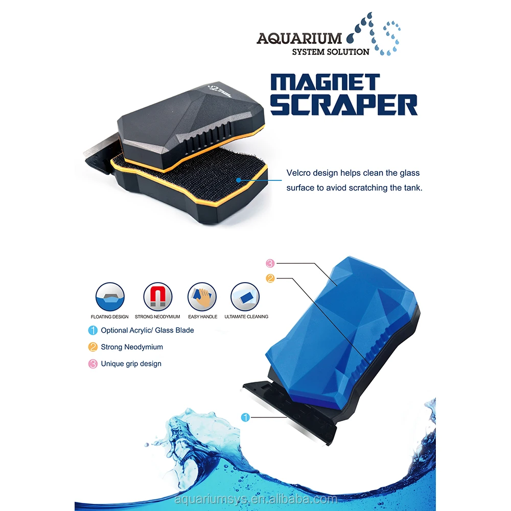 A.S. MS/XL Magnet Scraper Aquarium Cleaner Fish Tank Brush (XL/Blister Packing) algae removing