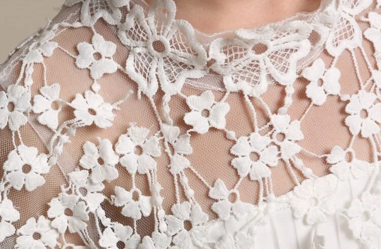 Princess party white dresses kids formal kid girl full dresses breathable Lace puffy embroidered dress for girls 12 years old