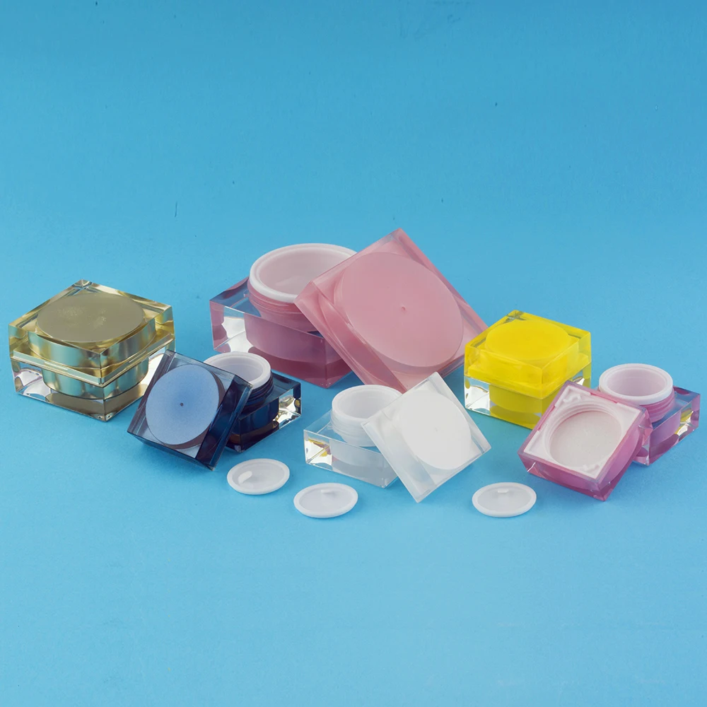 
Hengsheng factory manufacture empty square shaped clear plastic PS acrylic cosmetic cream jar 5ml 15ml 30ml 