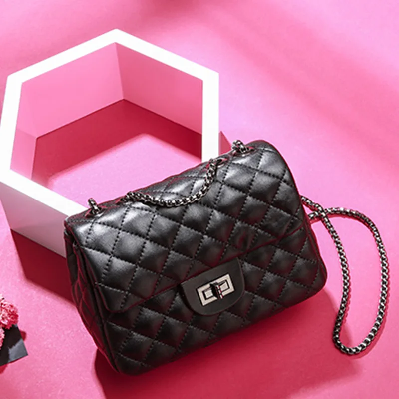 Fashion Women Crossbody Bag Cow Leather Black Handbags 2022 Genuine Purses Soft Fashion Chain Shoulder Bag