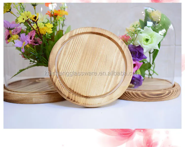 Home decoration clear glass bell jar with base wooden