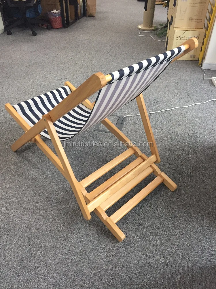 Stripe Wooden Foldable Beach Sling Chair