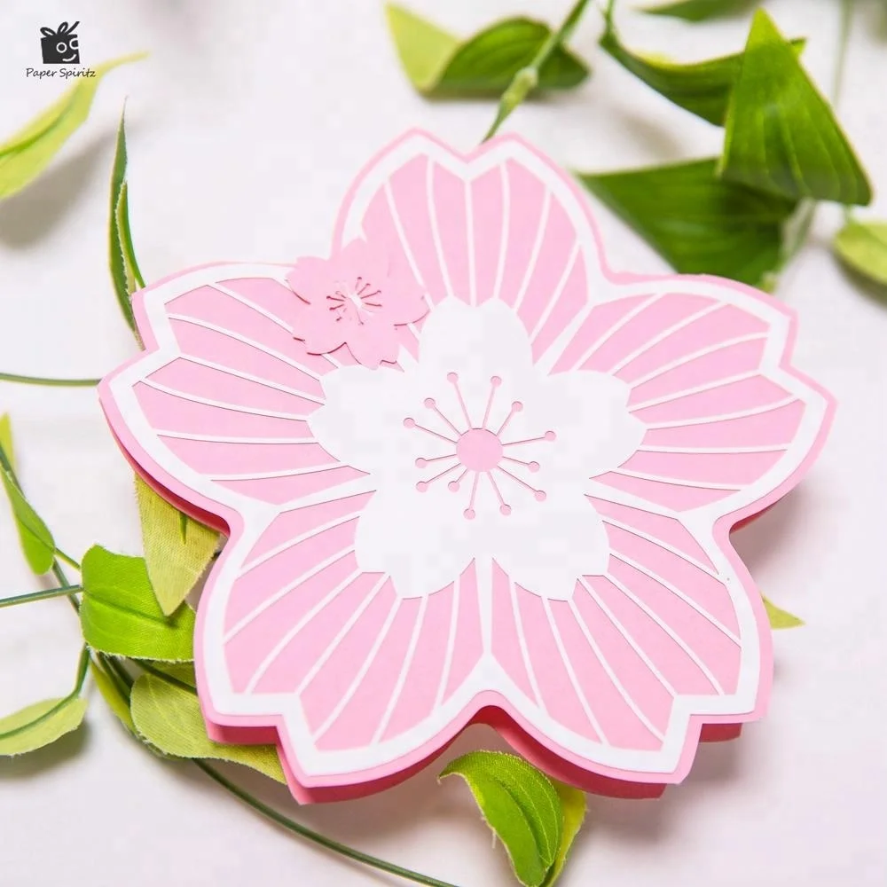 Пользовательская лазерная резка розовая Сакура Открытка Подарок на день матери