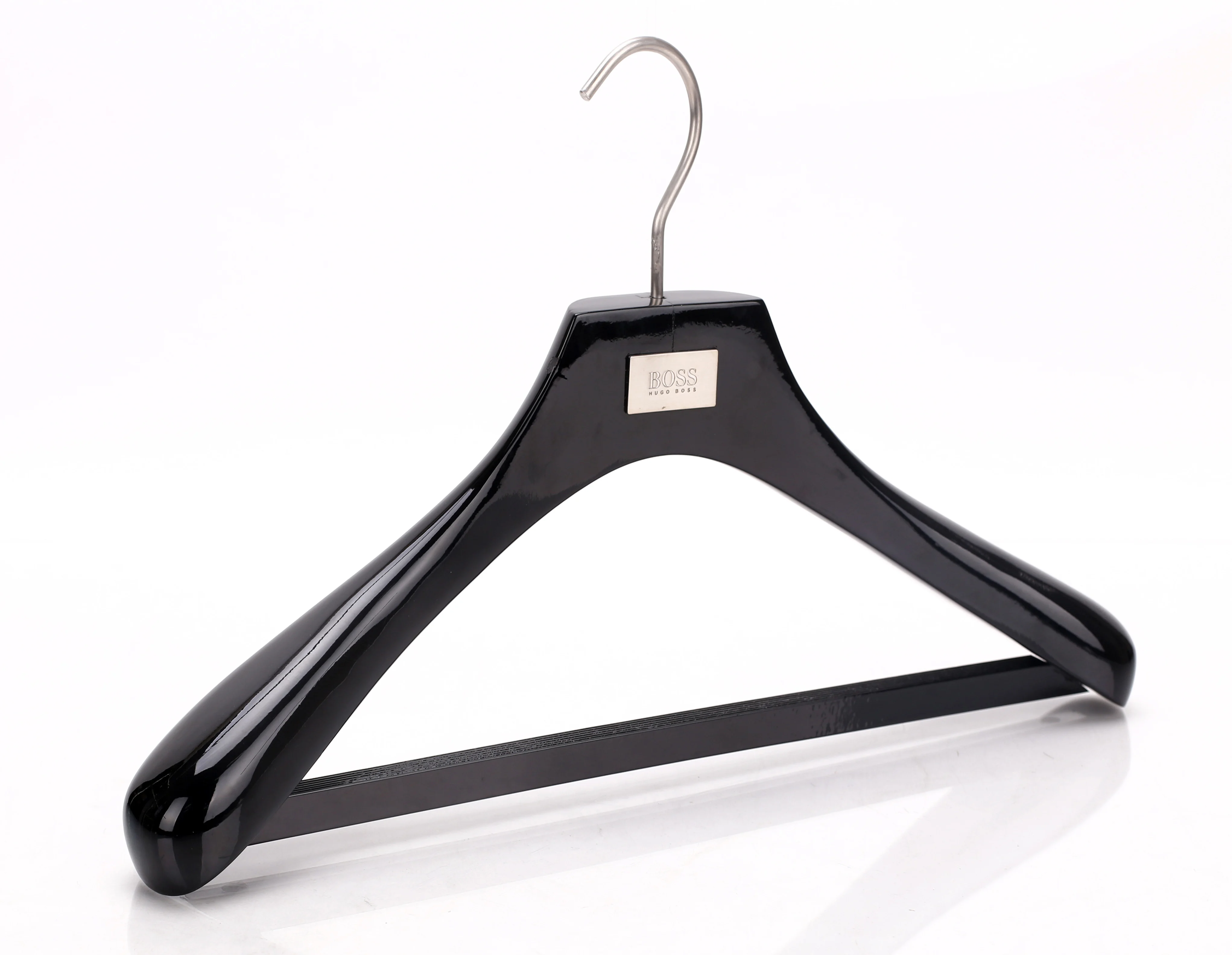 KINDOME Luxury bespoke black suits wood clothes hanger with metal plating logo