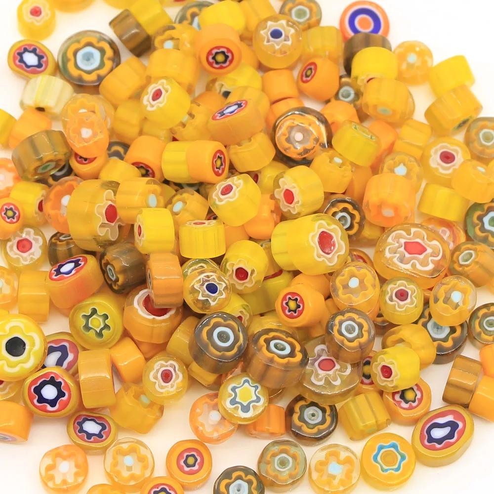 Assorted Yellow mix murano millefiori glass bead slices
