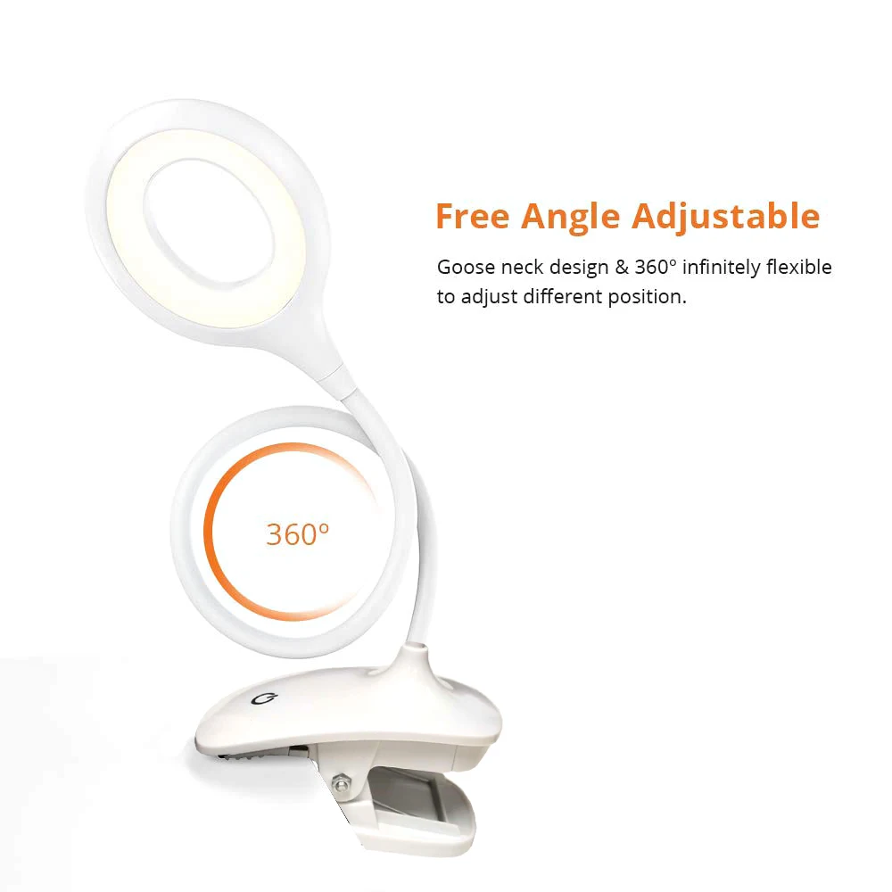 BT-6362 Rechargeable Led Clip on Light, 3 AAA Battery Portable Book Light w/ 3 Brightness Level, 360 Degree Flexible Touch Lamp