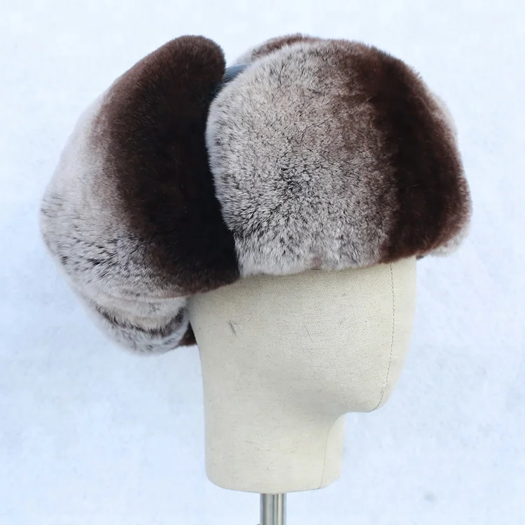 Russian style warming winter rex rabbit fur with real sheepskin  hat ear cuff earflap hat