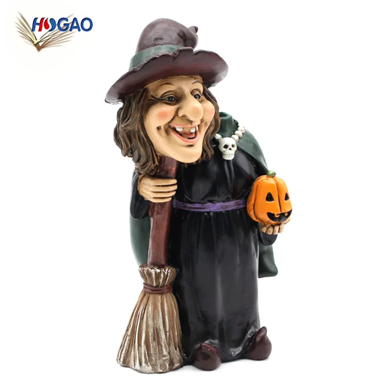 China Factory Direct Sale Custom Size Handmade Witch Figurines Home & Garden Halloween Decoration Resin Dolls Halloween Witch