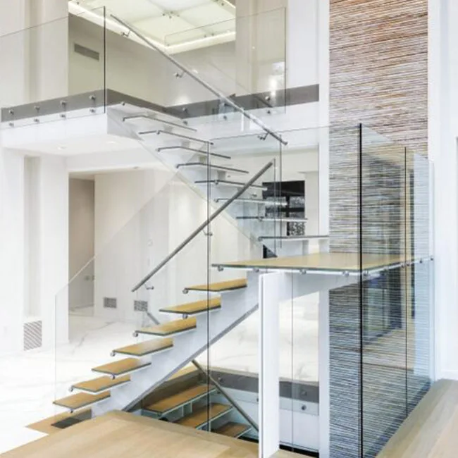 
Modern design straight stair with wood tread/mono beam staircase/central steel spindle stairs 