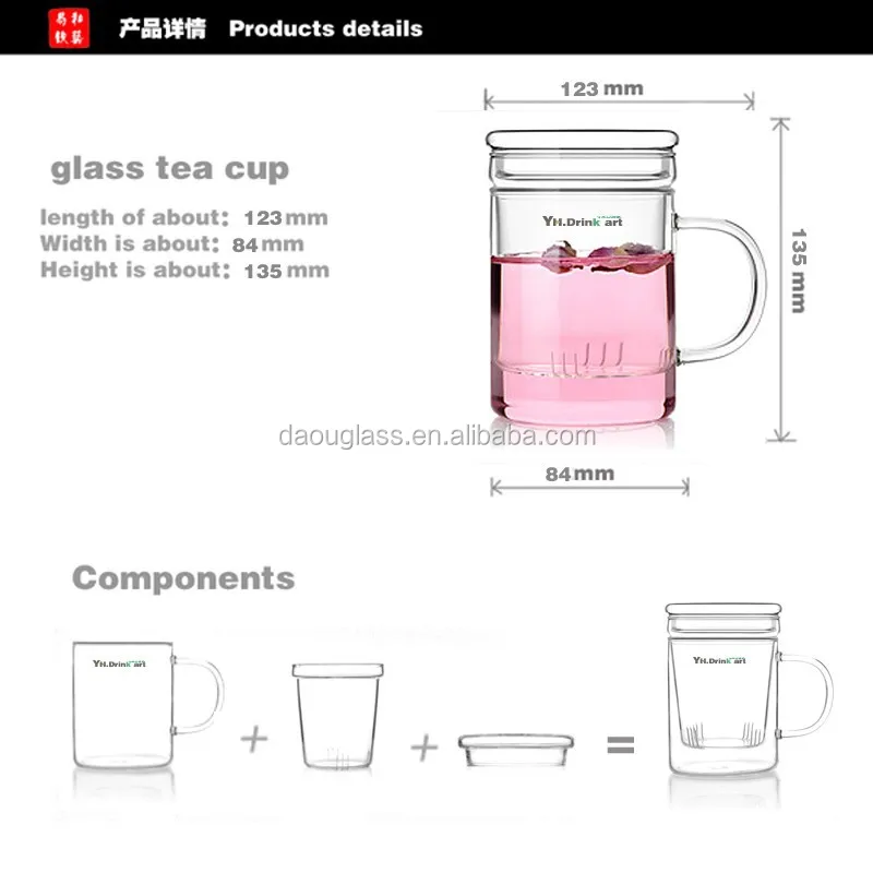 hand made mouth blown heat resistant borosilicate  glass mug glass tea cups with handle ,tea cup with filter ,clear glass tea cu