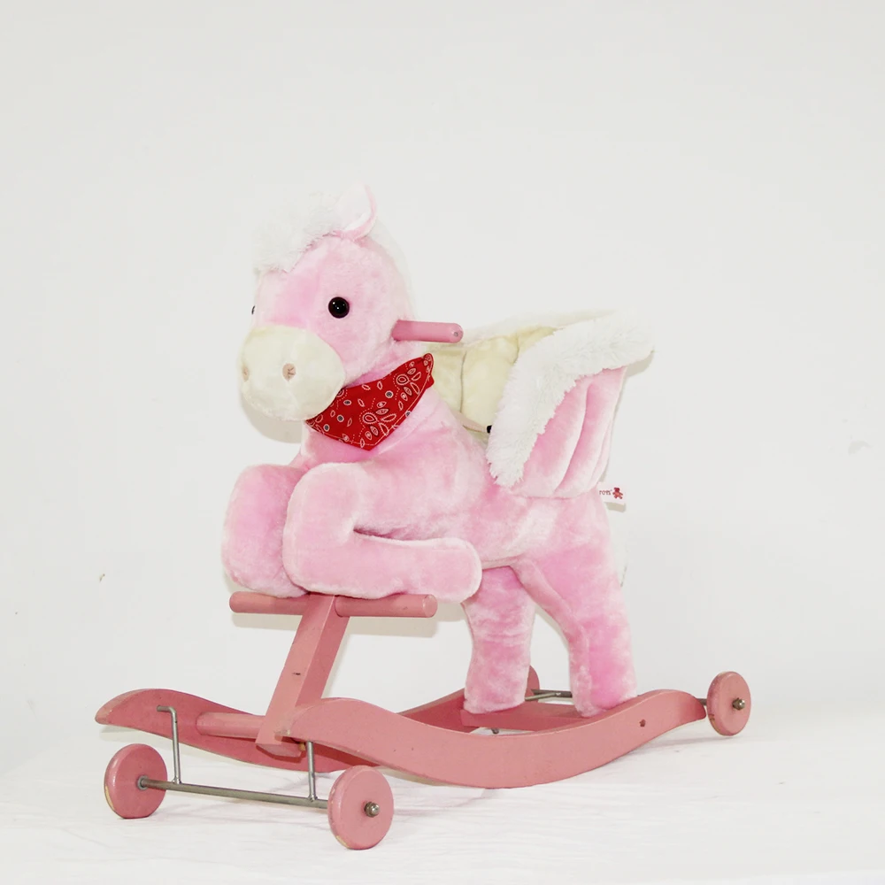 Baby Toys Pink Rocking Horse with Wheels Stuffed Rocking Horse