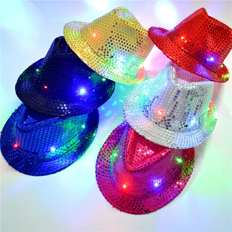 China High Quality Custom Christmas Party Led Fedora Sequin Hat Flashing