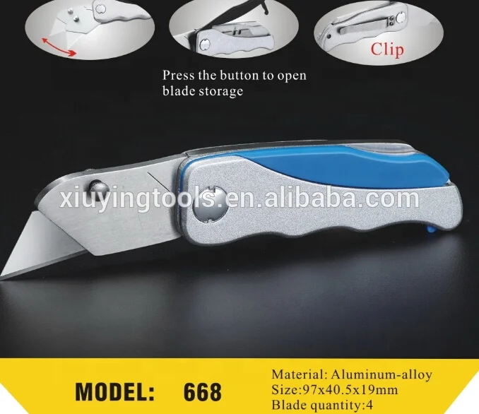 
ABS Folding Pocket Utility Knife - Heavy Duty Box Cutter Quick Change Blades, Lock-Back wallpaper knife with belt loop clip 