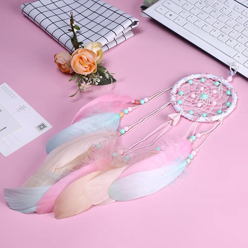 Little Girls Accessories Bedroom Decoration Fashion Craft Pink Feather Dream Catcher Kids