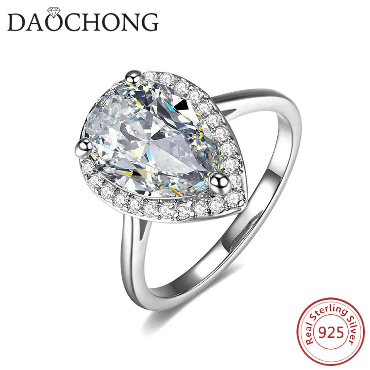 White Gold Plated Teardrop Halo Pear Cut Cubic Zirconia Cz Engagement Wedding Ring Woman Luxury Jewelry