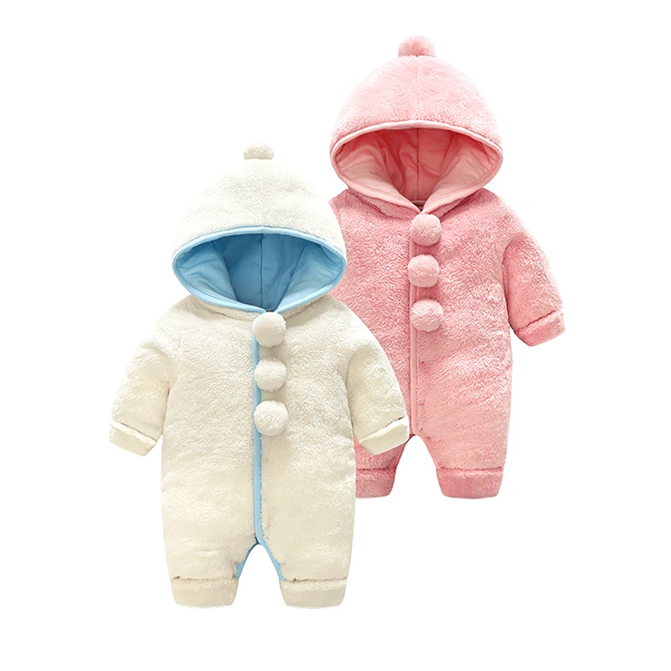 Wholesale Winter Thick Thick Newborn Baby Rompers Warm Boy Girl Hoodie Toddler Baby Bodysuit Onesie Jumpsuit Baby Clothes