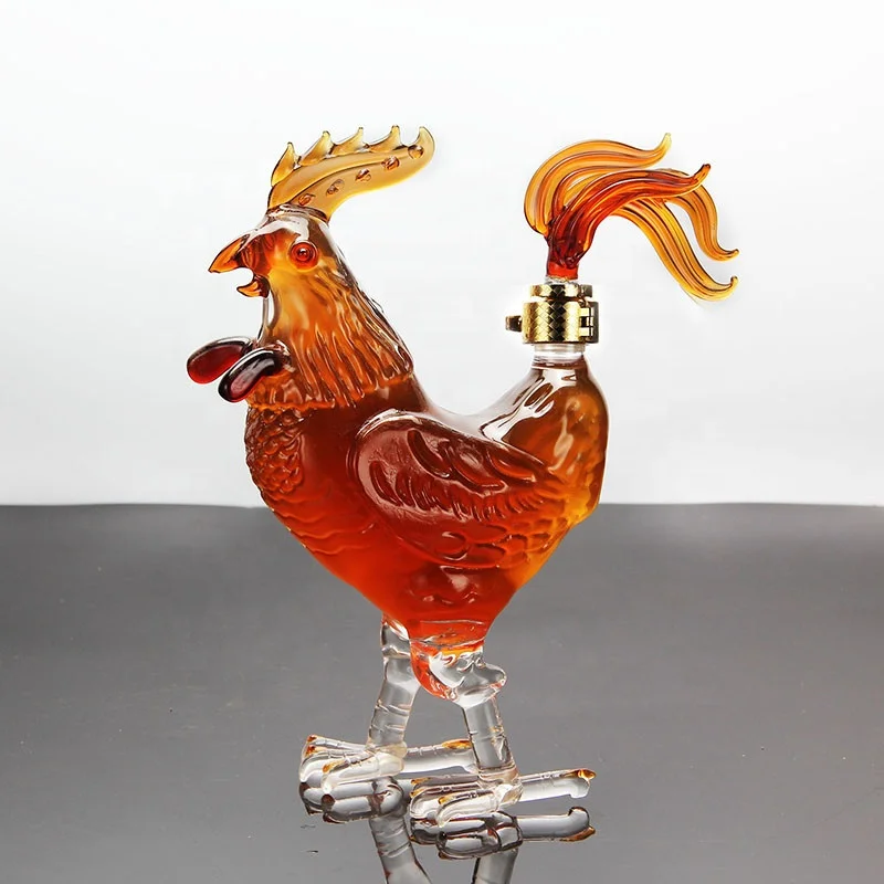 animal rooster shaped glass wine bottle vodka liquor bottle decanter