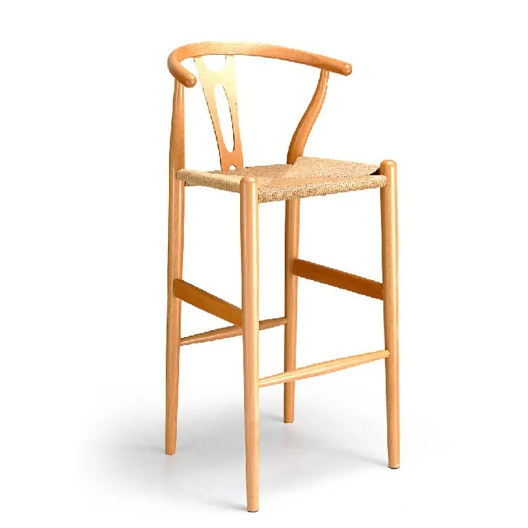 Modern design rattan high bar chair,armrest solid wood frame rattan bar stool chair