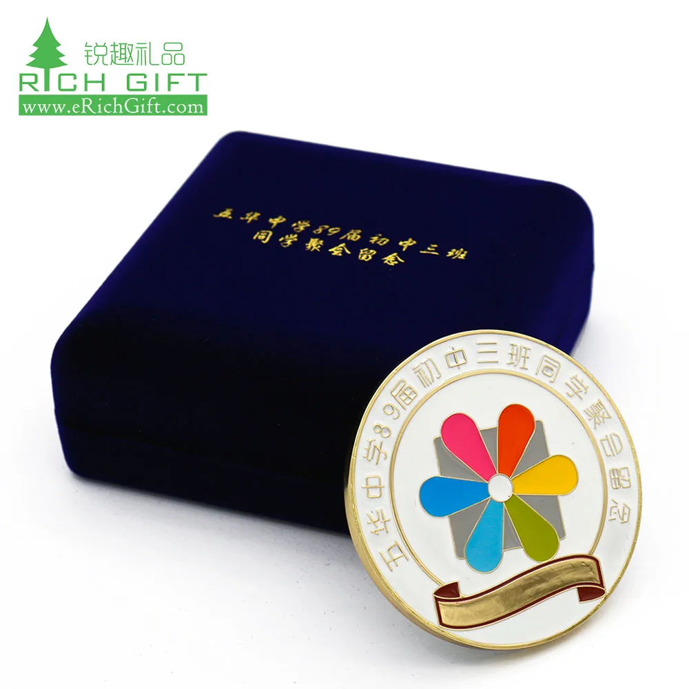 Factory price cheap custom metal printed soft enamel stamping coins commemorate souvenir coin with gift box