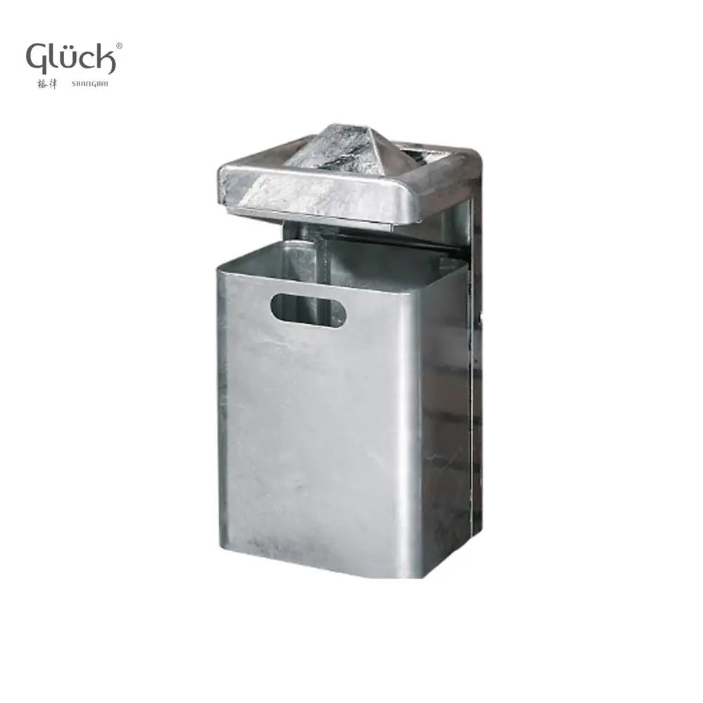 Outdoor wall mount ashtray waste combination 35L galvanized metal garbage bin