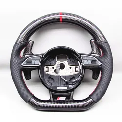 AUTO RACING CAR STEERING WHEEL FOR Audi Audi RS4 S4  CARBON FIBER STEERING WHEEL WITH RED STRIPE AVAILABLE FOR AUDI RS6 RS3 A7